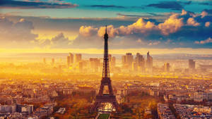 Eiffel Tower Bright Orange Sunset Wallpaper