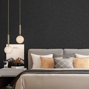 Elegant Bedroom Black Silk Wall Wallpaper