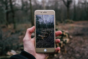 Elegant Iphone 8 Displaying Reflection On Glossy Surface Wallpaper