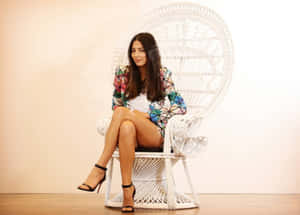 Elegant Model White Chair Portrait Wallpaper