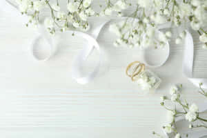 Elegant White Ribbon And Flowers Wedding Background Wallpaper