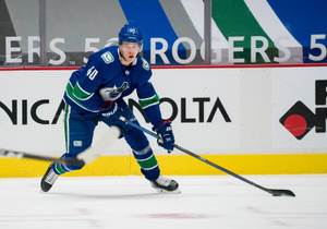 Elias Pettersson Plays Against Calgary Flames Wallpaper