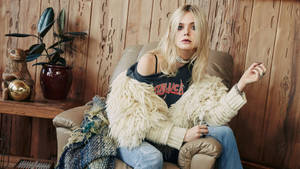 Elle Fanning In Furry Coat Wallpaper