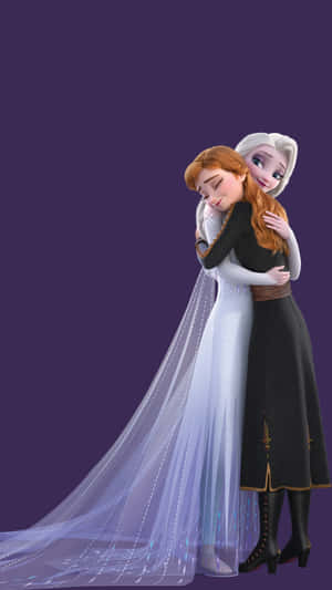 Elsa And Anna In A Wedding Dress Hugging Wallpaper