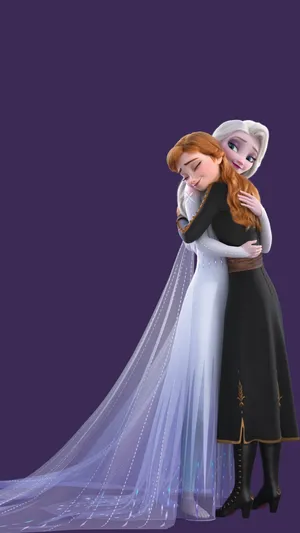 Elsa And Anna In A Wedding Dress Hugging Wallpaper