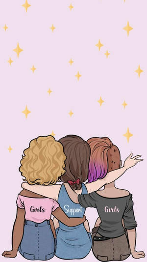 Empowered Bestie Girls Supporting Each Other Wallpaper