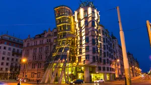 Enchanting Night View Of Dancing House In Prague Wallpaper