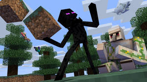 Enderman Fighting Golem 2560x1440 Minecraft Wallpaper