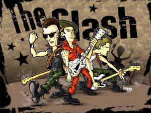 English Rock Band The Clash Caricature Drawing Wallpaper