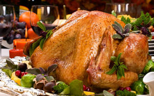 Enjoy A Happy Thanksgiving Dinner With A Delicious Turkey! Wallpaper