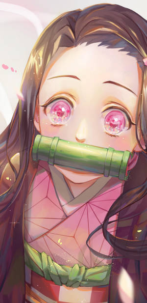 Enjoy A Not-so-calm Morning Cup Of Coffee With Nezuko On Your Iphone. Wallpaper