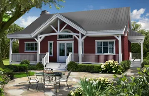 Enjoy Outdoor Dining At A Beautiful Red House Wallpaper