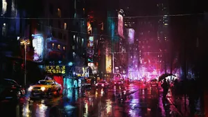 Enjoy The Beauty Of A Neon Cityscape At Night Wallpaper