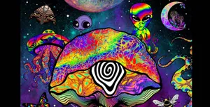 Enjoy The Colors Of The Trippy Mushroom! Wallpaper