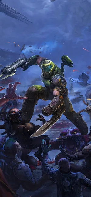 Enjoy The Thrilling Action Of Doom Eternal On Your Iphone Wallpaper