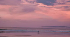 Enjoying A Warm And Beautiful Evening On The Beach With A Peaceful Pink Aesthetic. Wallpaper