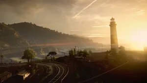 Enjoying The Beauty Of Video Game Graphics At Sunset Wallpaper