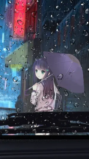Enjoying The Rain Anime Scene Wallpaper