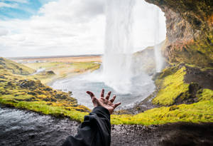 Enjoying Waterfall View Nature Scenery Wallpaper