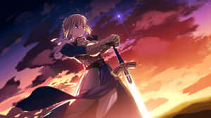 Epic Anime Saber Wielding Excalibur Wallpaper