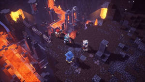 Epic Battle In Minecraft Dungeons' Fiery World Wallpaper