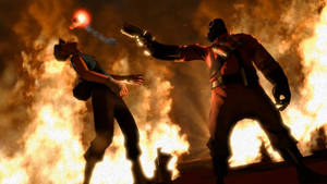 Epic Battle Scene Between Pyro And Scout - Team Fortress 2 Wallpaper