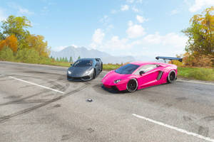 Epic Race Between Aventador And Huracan In Forza Horizon 4 Wallpaper