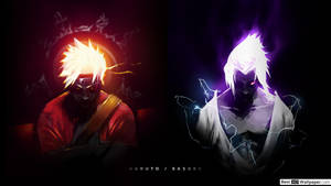 Epic Rivals Naruto And Sasuke Glowing In Neon Light. Wallpaper