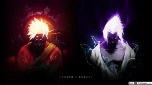 Epic Rivals Naruto And Sasuke Glowing In Neon Light. Wallpaper