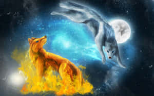 Epic Wolves Elements With Moon Wallpaper