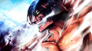 Eren Kicking A Titan In Attack On Titan Wallpaper