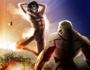 Eren Yeager Attacking Reiner Braun Wallpaper