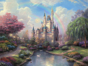 Escape To A Magical World Of Adventure With This Beautiful Children's Fairy Painting Of Disneyland Park. Wallpaper