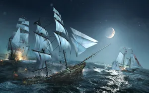 Escaping Pirate Ship Art Wallpaper