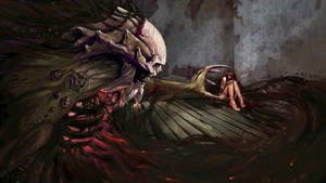 Evil Skull Monster Scaring Woman Wallpaper