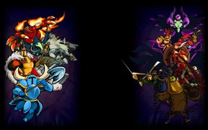 Exciting Action With Shovel Knight Video Game Characters Wallpaper
