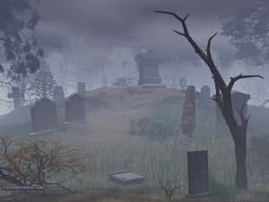 Experience An Eerie Atmosphere On Halloween Night At The Local Graveyard Wallpaper