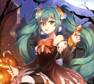 Experience The Magic Of Halloween With This Spooky Anime Girl Wallpaper