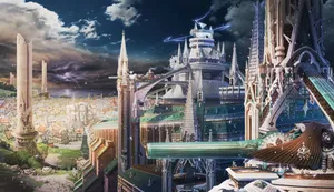 Explore The Futuristic Fantasy City Of Anime City! Wallpaper