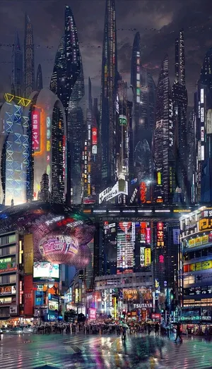 Explore The Glowing Skyline Of Cyberpunk Night City Wallpaper