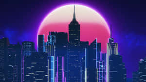 Explore The Neon Lights Of Synthwave City Wallpaper