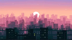 Exploring The Digital Frontier - A Pixel Landscape Wallpaper