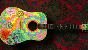 Exquisite Hippie-inspired Acoustic Guitar Wallpaper