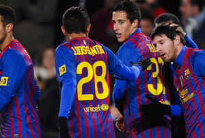 F C Barcelona Players Celebrating Wallpaper