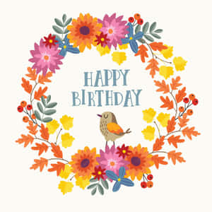 Fall Birthday Wreath With A Bird Wallpaper