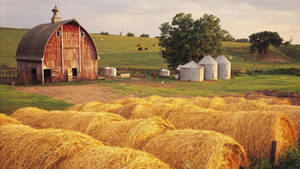 Fall Farm Red Barn Hay Wallpaper