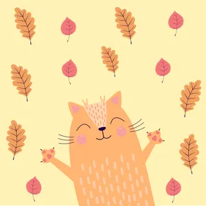 Fall Leaves Happy Cat Wallpaper