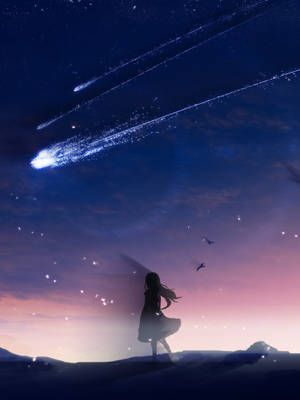 Falling Star Anime Night Sky Wallpaper