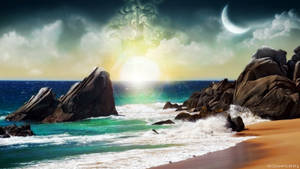 Fantasy Islands Shore With Waves Wallpaper