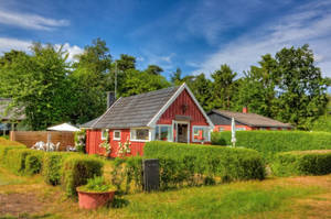 Farmhouse Painted In Red Wallpaper